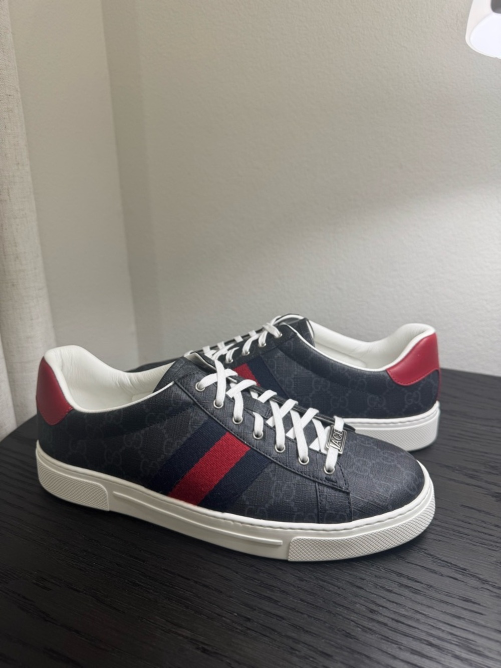 Gucci Ace Web Sneakers GG Monogram Black 10 - Picture 3 of 8